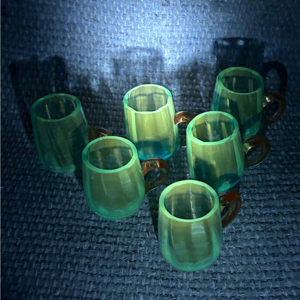 Miniature Rare Vintage Blue Manganese Glass Mugs (set of 6)